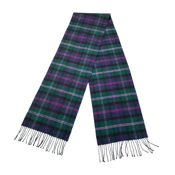 Johnstons of Elgin Large Scarf Multi Tartan Plaid Lambswool Brushed Cozy Fringed